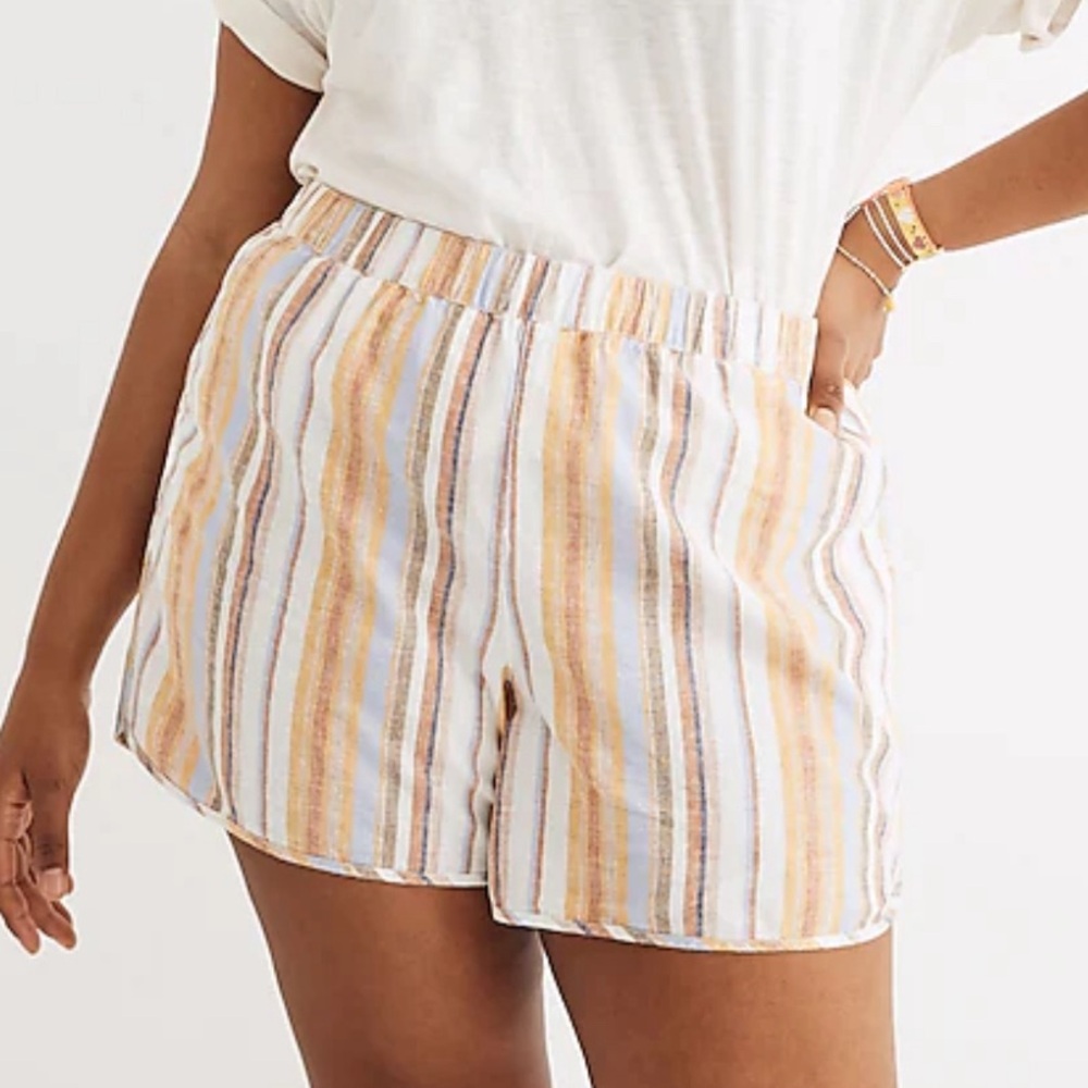 Madewell Linen-Cotton Pull-On Shorts in Rainbow Stripe Size L Beach Summer